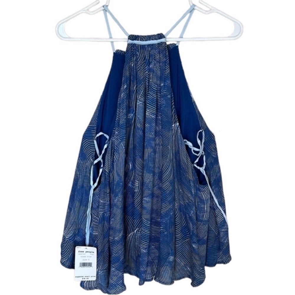 NWT Free People sleeveless lace up sides lined Ocean Blue tank blouse Sz S - Picture 6 of 11